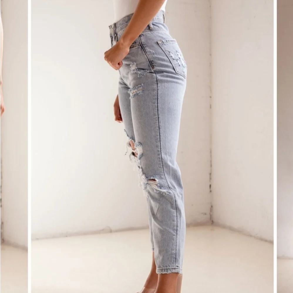 Insane Gene, High Rise Ripped Ankle Girlfriend Jeans - Picture 3 of 9